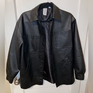 COLLUSION faux leather shacket in black